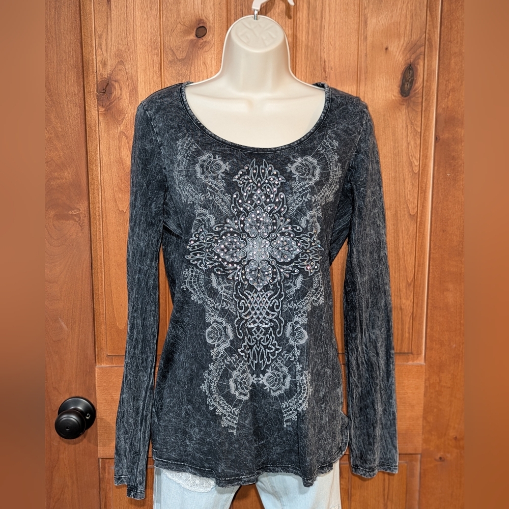 Chic Black Rhinestone & Embroidered Women's‎ Top